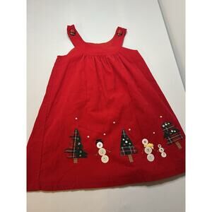 Girls Christmas Corduroy Jumper Dress Size 5 Holiday Snowman Tree Applique Red